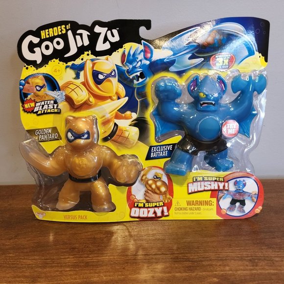 Heroes of Goo Jit Zu Water Blast Versus 2 Pack - Golden Pantaro Vs Battaxe Rare - Picture 1 of 2